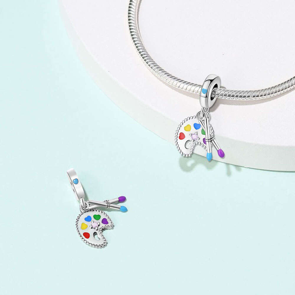 New 925 Sterling Silver Charm Brush Tool Color Disc Bead Pendant Fit Charms Silver 925 Original Bracelet DIY Jewelry Making For women Gifts