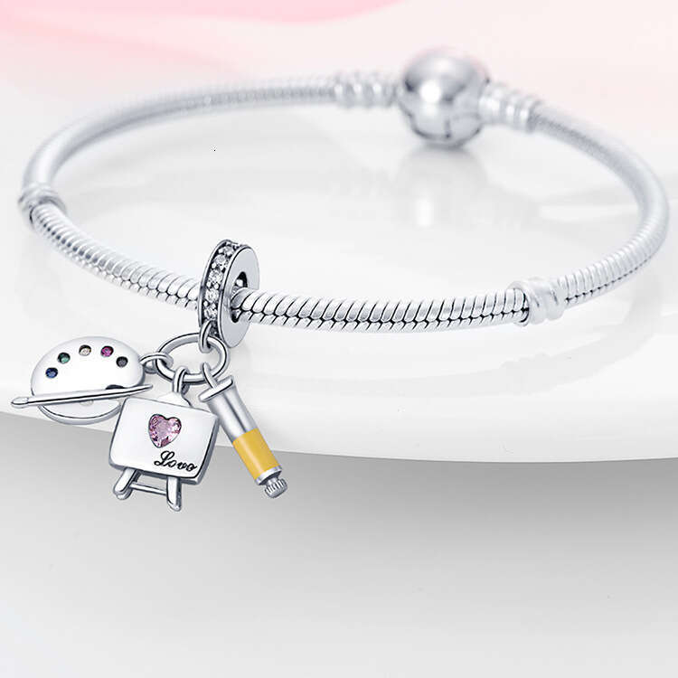 New 925 Sterling Silver Charm Oil painting tools pendant Fit Charms Silver 925 Original Bracelet DIY Jewelry Making For women Gifts