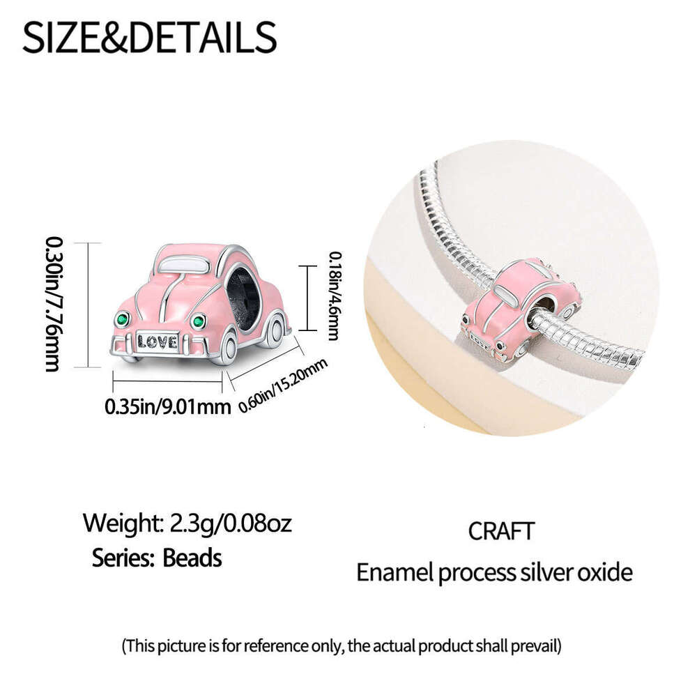 New 925 Sterling Silver Charm Pink car bead Fit Charms Silver 925 Original Bracelet DIY Jewelry Making For women Gifts
