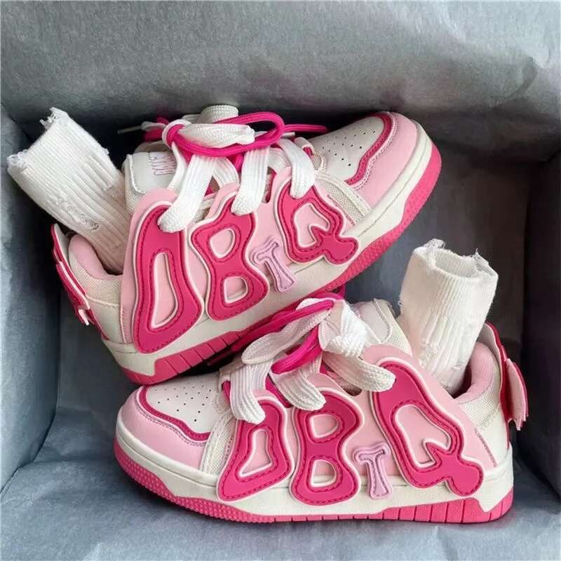 New Style Cute Women's Letter Versatile Kawaii Women Shoes Little Girl Pink Wear-resistant Sneakers