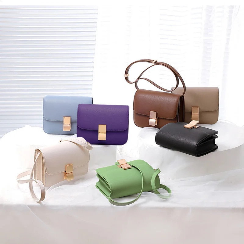 Womens shoulder bag womens split leather Ins retro messenger small square palm texture printing box flip bottom 240913