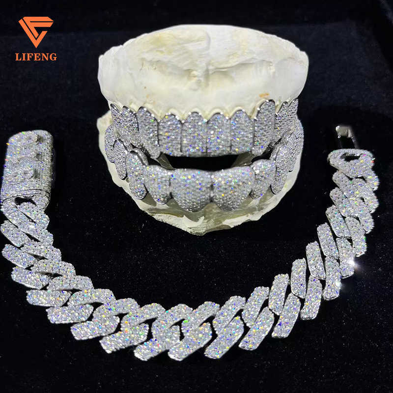 Custom Made Hip Hop Dental Grills Iced Sterling Silver Teeth Grillz VVS Moissanite Diamonds Gold Plating Weddings Engagements