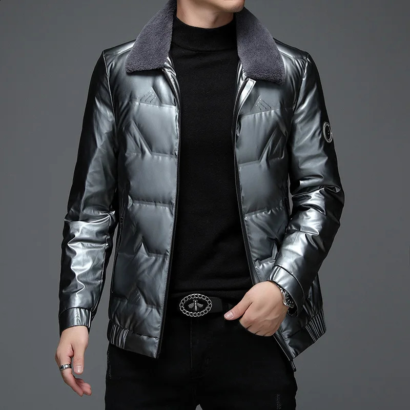 Top Grade Solid Color Mens Business Casual 90% White Duck Down Jackets Outwear Lightweight Warm Fur Collar Puffer Coat Clothing 240909