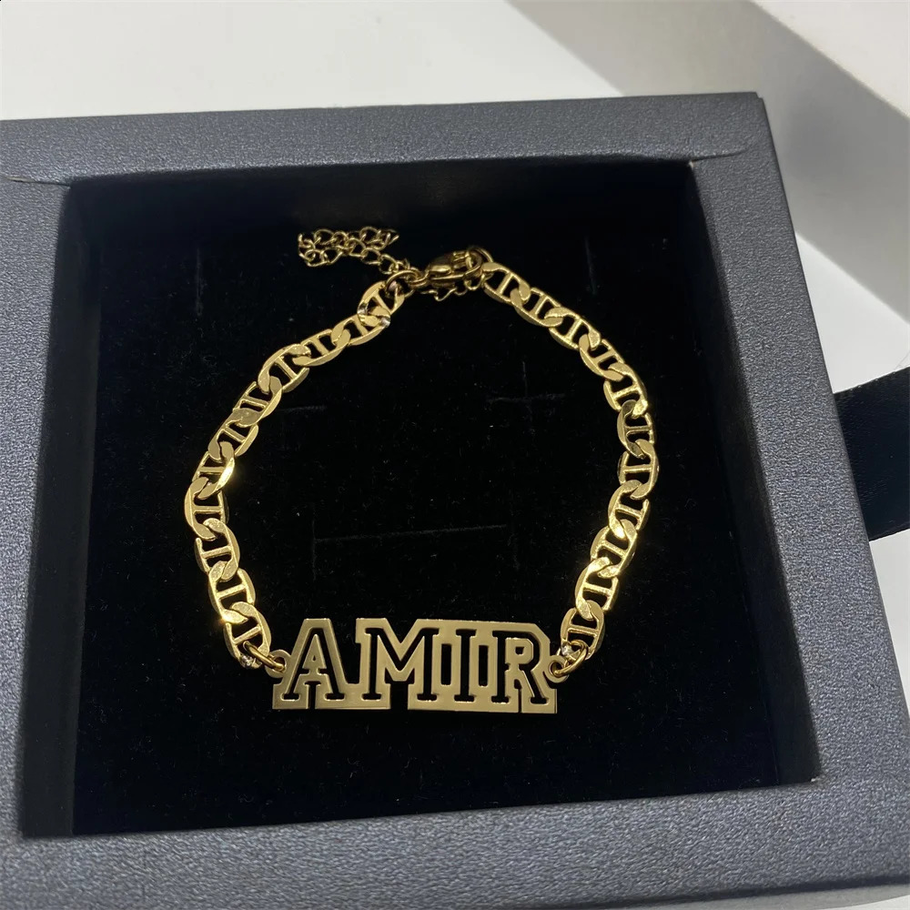 Personalized Name Custom Bracelet Flat Chain Bracelet Gold Stainless Steel Bracelet for Children Commemorative Gifts for Kids 240914