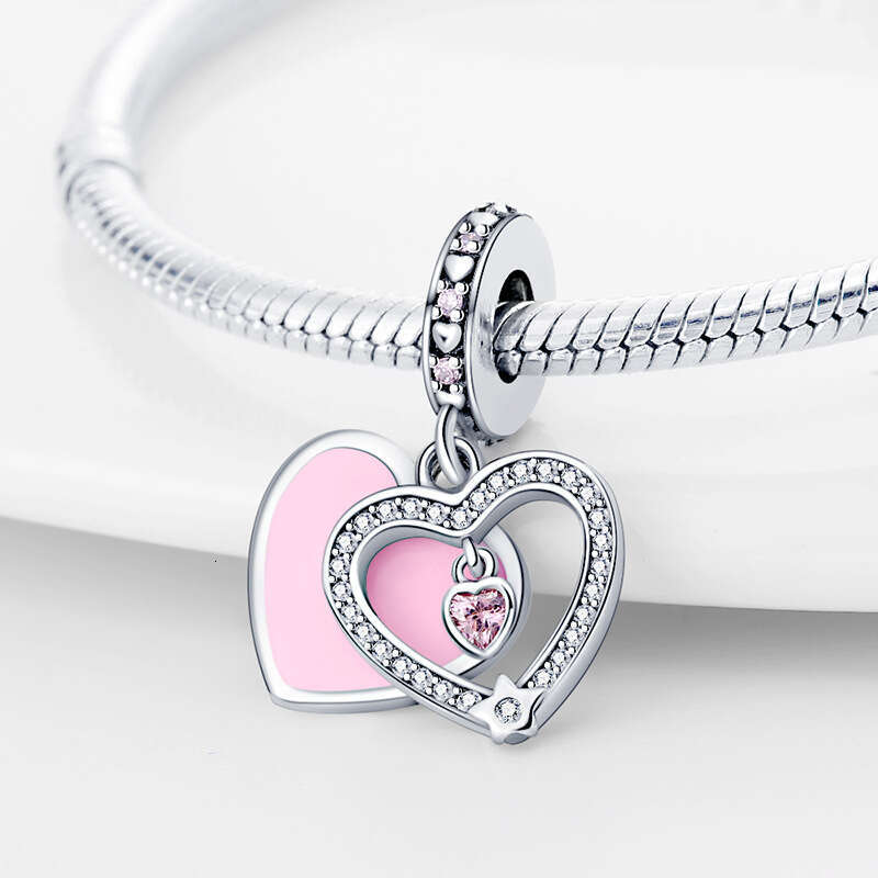 New 925 Sterling Silver Charm Pink heart shape pendant Fit Charms Silver 925 Original Bracelet DIY Jewelry Making For women Gifts