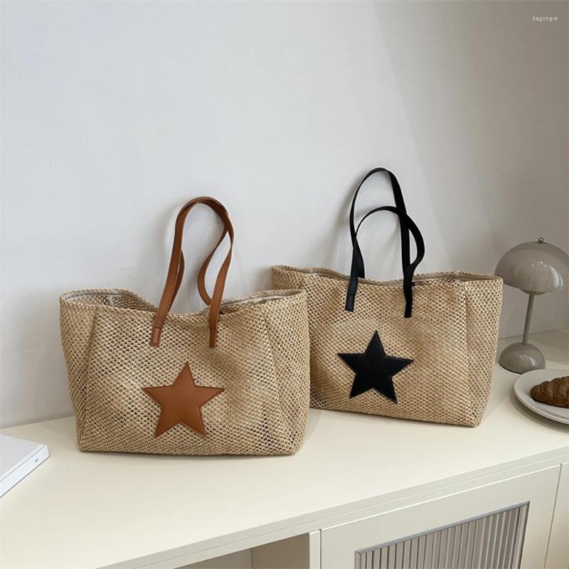 3 Totes Fashion Star Straw Beach Bag Large Summer Shoulder Woven Vacation Holiday Travel Handbag 4