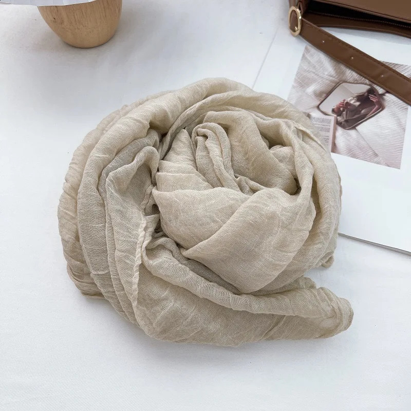 Plain Cotton and Linen Tie Dyed Scarf for Womens Thin Spring and Autumn Solid Color Retro Cotton Soft Shawl Versatile 240909