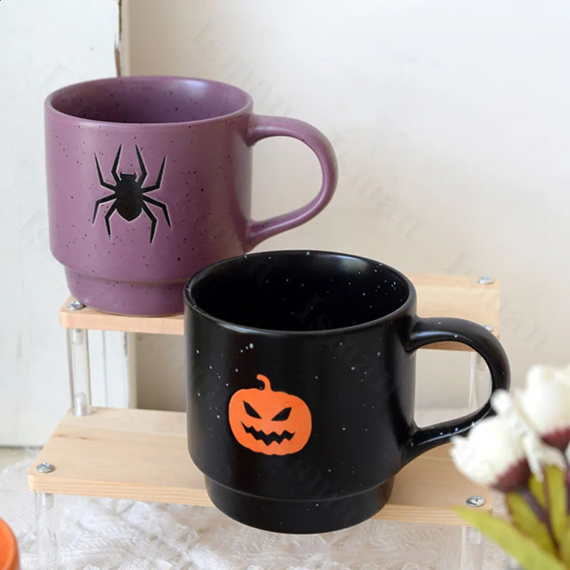 Halloween Funny Coffee Cup Set Creative Household Tea Table Cartoon Ceramic Mug Lovely Stacked Cup Espresso Mugs Coffee Cups 240910