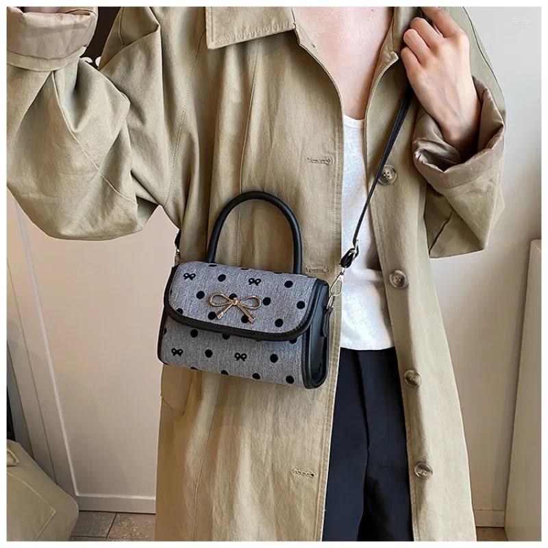 2025 NEW Drawstring Korean Style Bow Bag Women's Single Shoulder Crossbody High-end Polka Dot Handheld Small Square Drop zhanyishengli