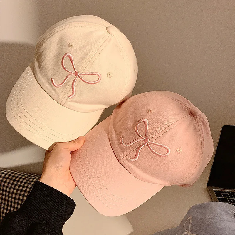 Sweet Bowknot Embroidery Baseball Hat For Women Solid Color Korean Girl ed Cap Outdoor Soft Cotton Sun Visors 240906