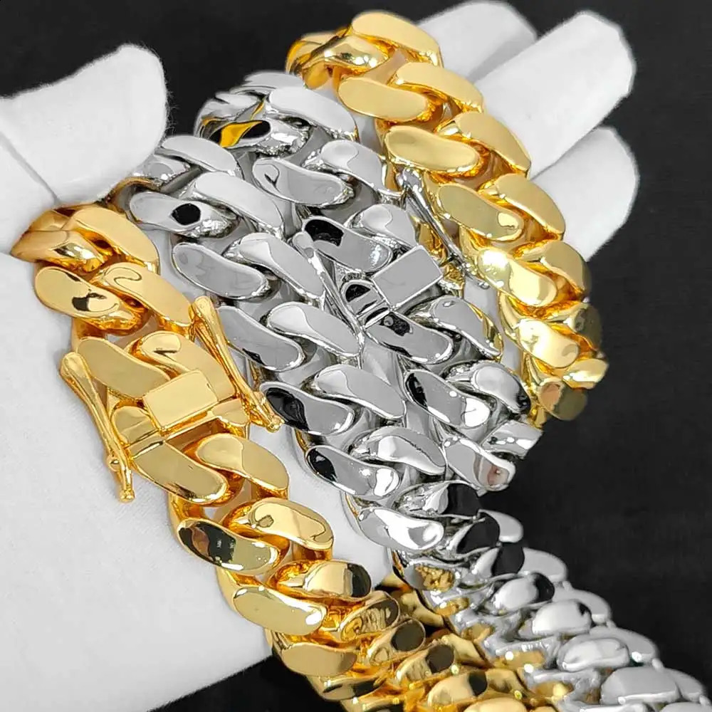 Mens 22mm Cuban Link Bracelet Hip Hop Heavy Brass Miami Cuban Link Chain Chunky Bracelet Jewelry For Boy Gift Drop 240910