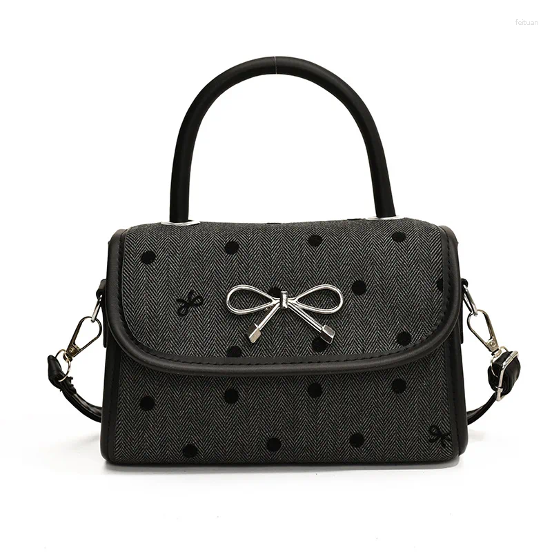 2025 NEW Drawstring Korean Style Bow Bag Women's Single Shoulder Crossbody High-end Polka Dot Handheld Small Square Drop zhanyishengli