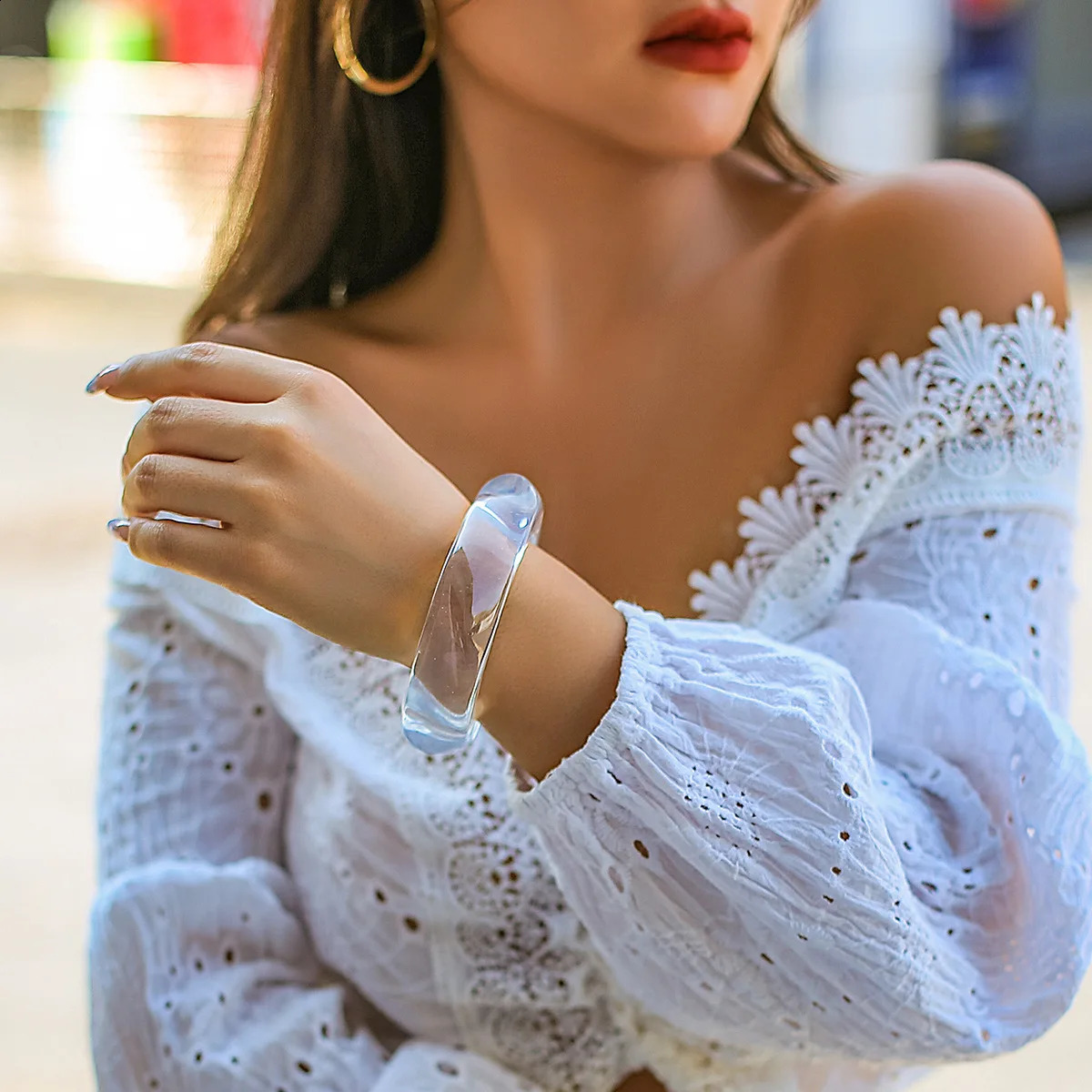 Vintage Large Brown Irregular Acrylic Resin Chunky Bangles for Women on Hand Goth Geometric Charm Bracelets Couple Jewelry Gift 240914