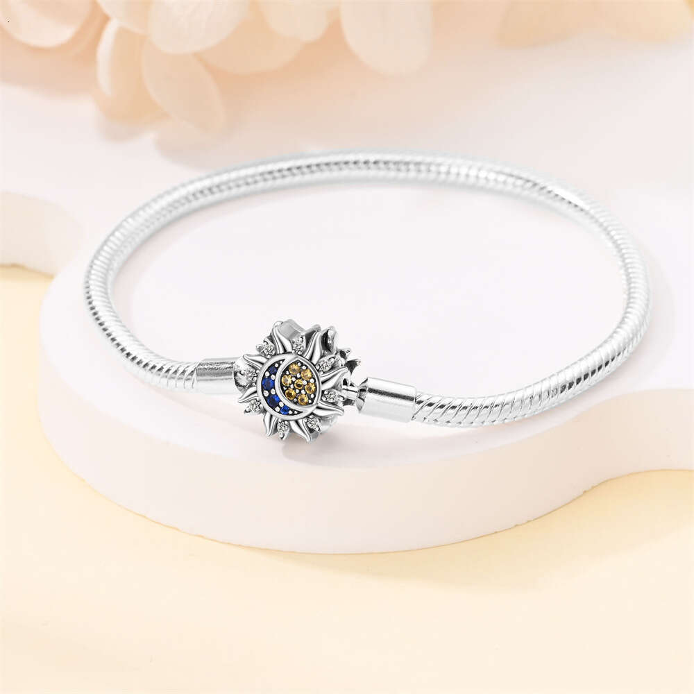 New 925 Sterling Silver Snake chain Bracelet with moon star clip Fit Charms Silver 925 Original Beads DIY Jewelry Making For women Gifts