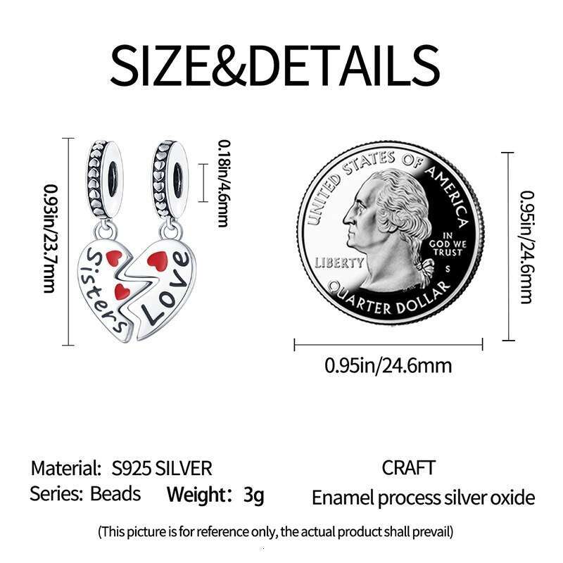 New 925 Sterling Silver Charm Sisters Heart Pendant Fit Charms Silver 925 Original Bracelet DIY Jewelry Making For women Gifts