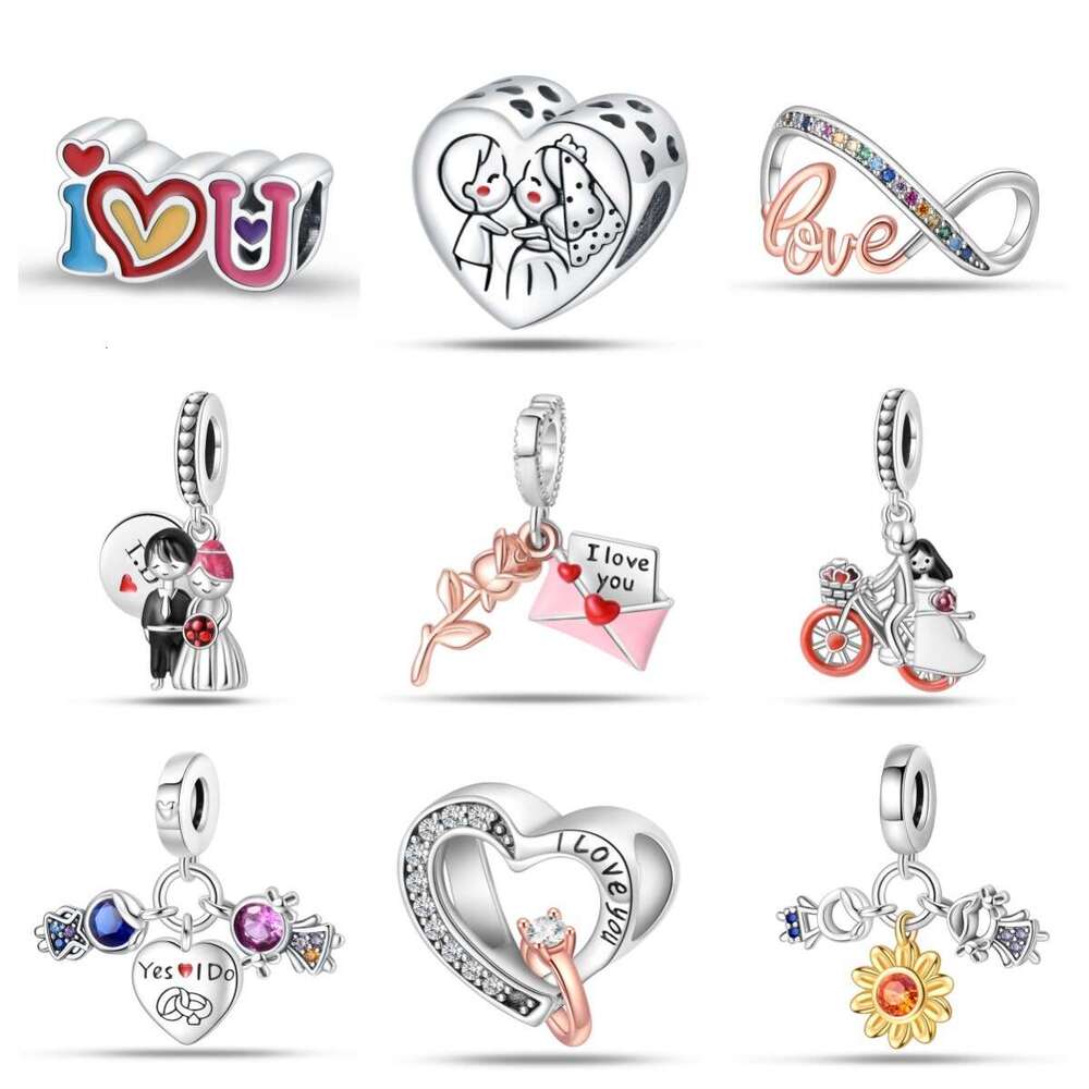 New 925 Sterling Silver Charm Romantic couple pendant with hollow out heart cz ring beads Fit Charms Silver 925 Original Bracelet DIY Jewelry Making F