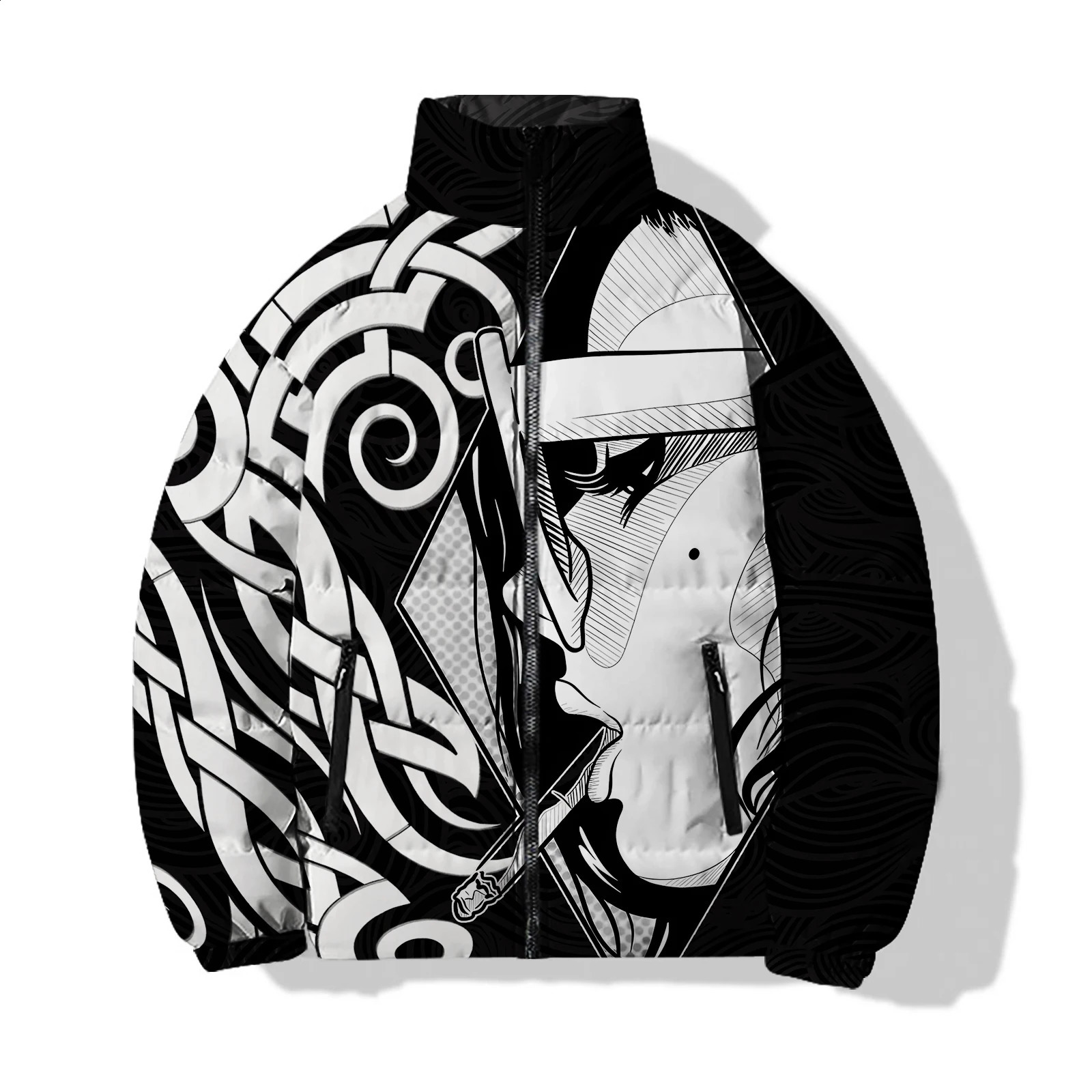 Dark Style Mens Clothing Sculpture Parka Winter Man Roses in Down Coats Cool Skull Knight Sweatshirts Parkas 240913