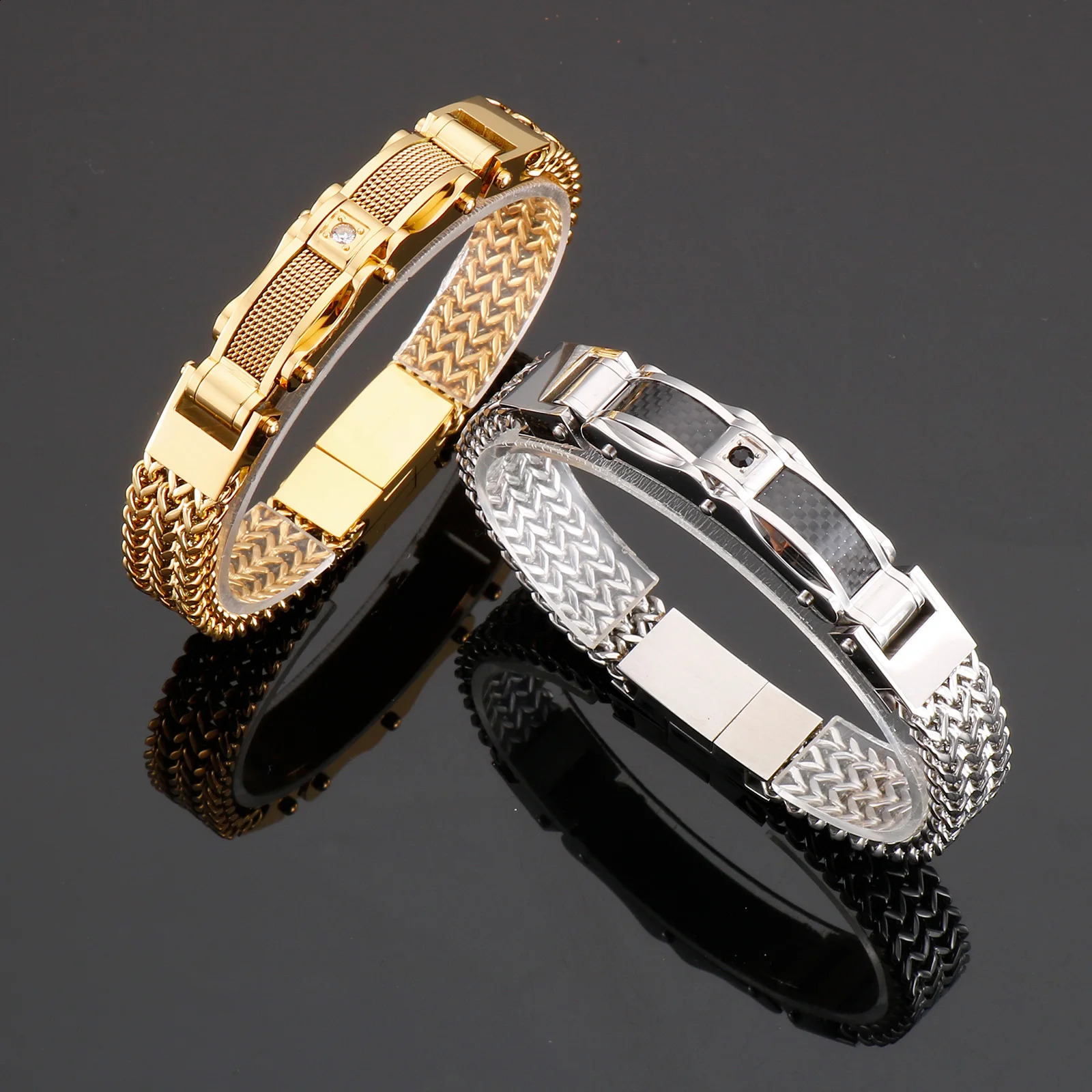 y gold stainless steel chain link wire mesh bracelet for mens Spulseiras Masculina metal charm jewelry accessories 240912