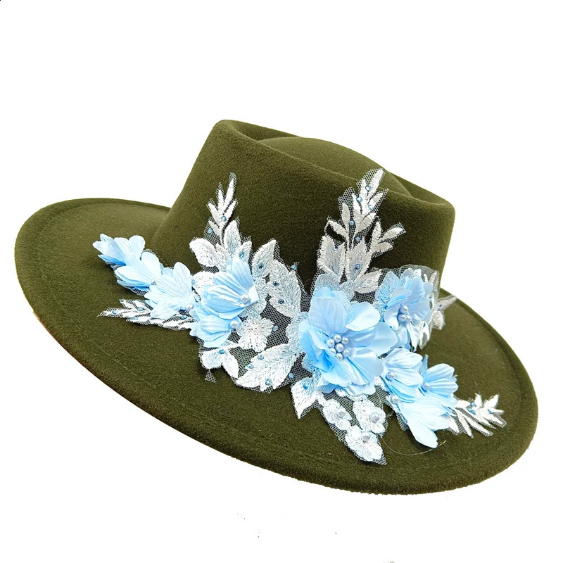 95cm brim embroidered threedimensional flower Fedora womens jazz top hat Spring and Autumn Panama French elegant fedora 240906