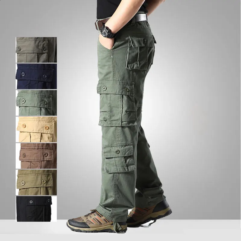 Plus Size 44 Spring Autumn Mens Cotton Cargo Pants Men Multi Pockets Trousers Outdoor Casual Jogger Pants Male 240911