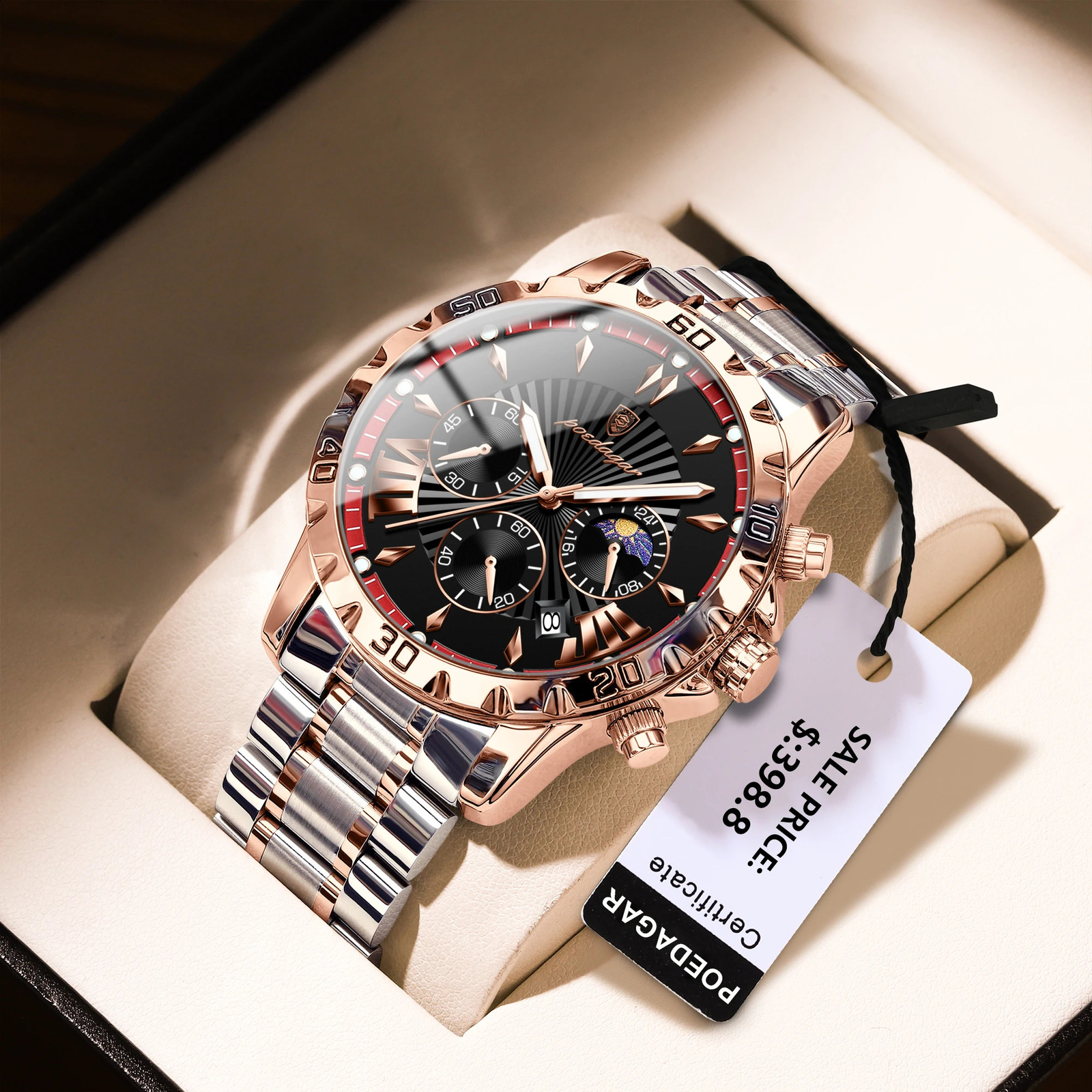 POEDAGAR High Quality Watch for Man Waterproof Luminous Chronograph Date Men Stainless Steel Quartz Mens Watches 240906