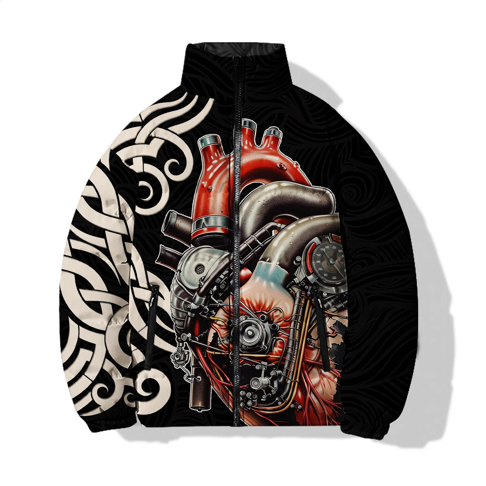 Dark Style Mens Clothing Sculpture Parka Winter Man Roses in Down Coats Cool Skull Knight Sweatshirts Parkas 240913