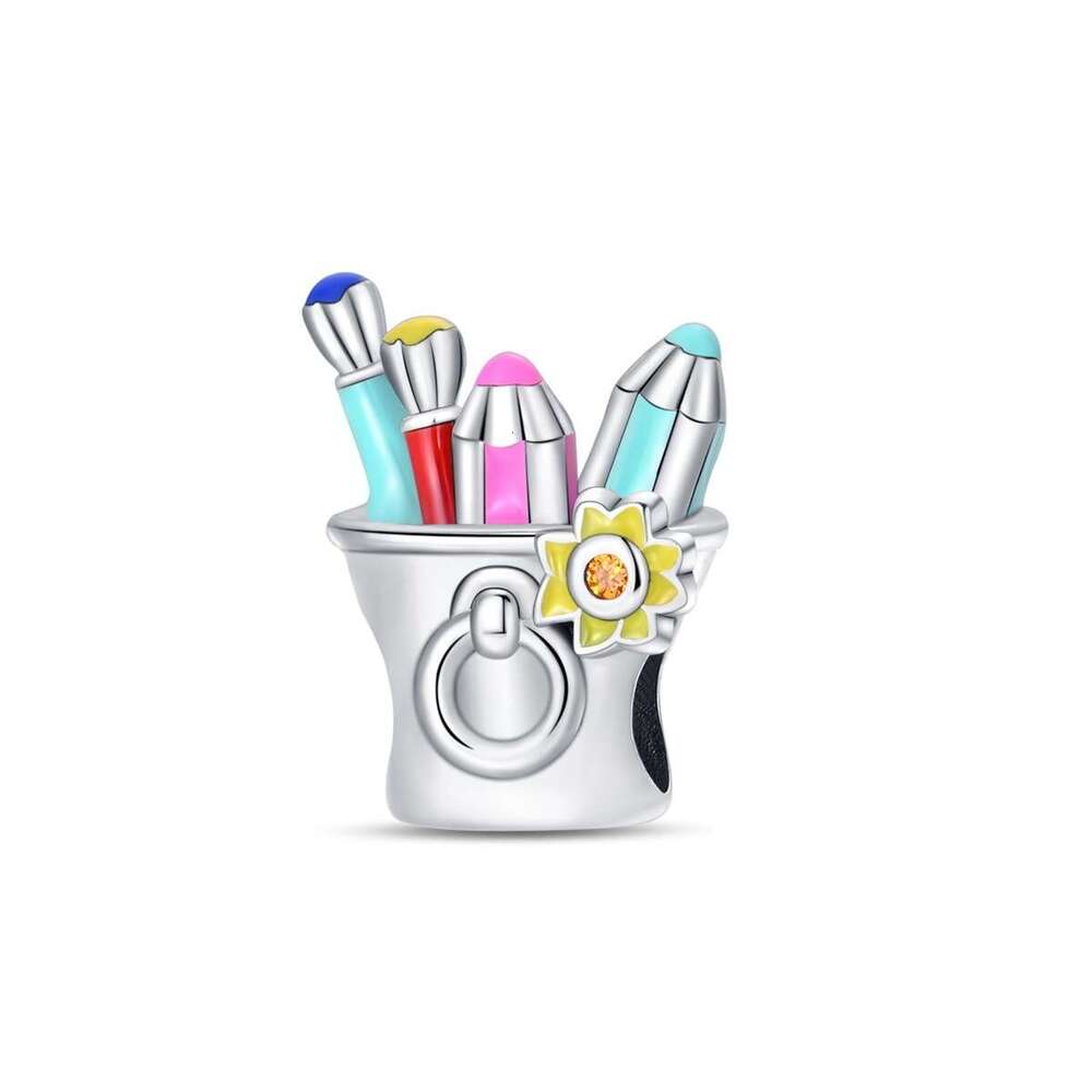 New 925 Sterling Silver Charm Brush Tool Color Disc Bead Pendant Fit Charms Silver 925 Original Bracelet DIY Jewelry Making For women Gifts