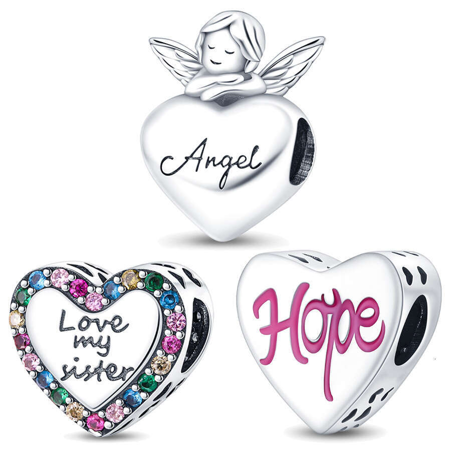 New 925 Sterling Silver Charm Angel's Heart Hope Heart Shaped Pearl Creation beads Fit Charms Silver 925 Original Bracelet DIY Jewelry Making For