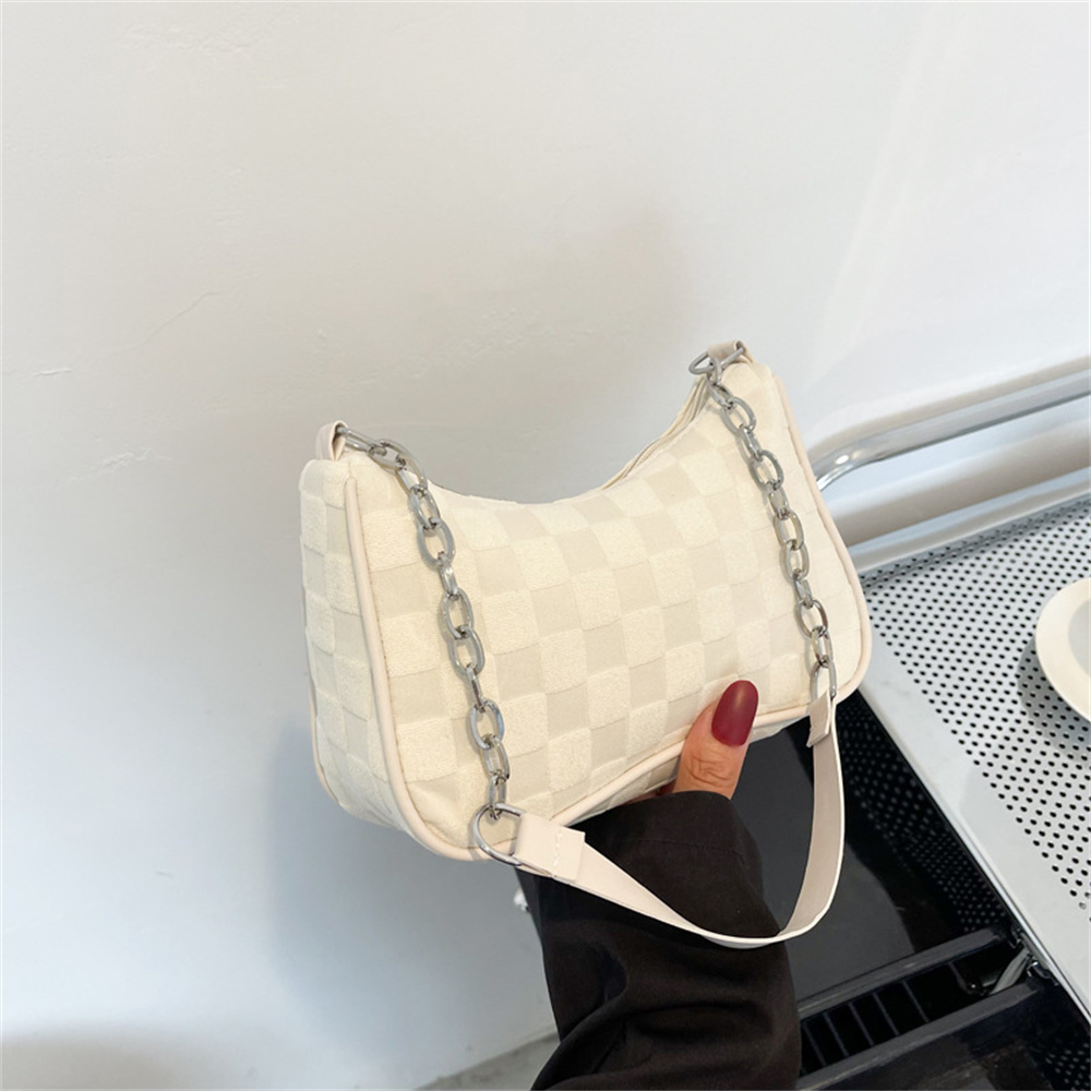 DHwanglijia 2023 New Fashion Handbags Canvas Underarm Chain Casual Small Square Bag Simple Grid Women designer bag Shoulder Bags Female Clutch