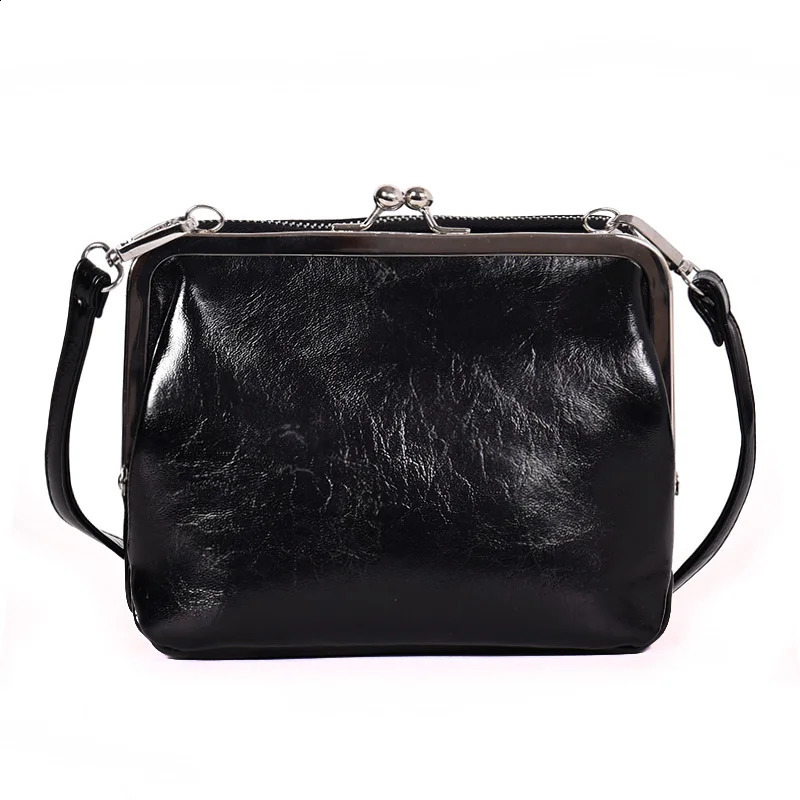 Fashionable retro clip black small pocket PU leather crossover clutch bag womens wallet messenger handbag 240913