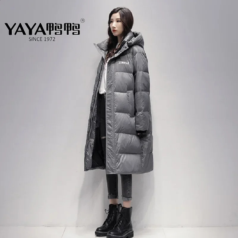 YAYA Women Men Down Jacket hood Windbreak Waterproof Couples Version Winter Long Overcoat Man and Ladies Padded Par 240913