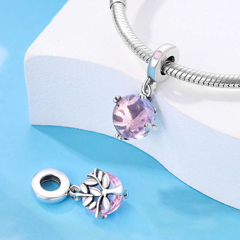 New 925 Sterling Silver Charm Colorful Stone Pink Tree of Life Clover Pendant Fit Charms Silver 925 Original Bracelet DIY Jewelry Making For women Gif