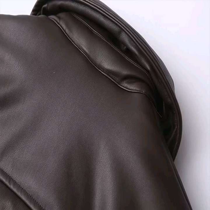 Autumn winter New American Street High End Cotton Clothes Street Trendy Solid Color Design Leather Jacket