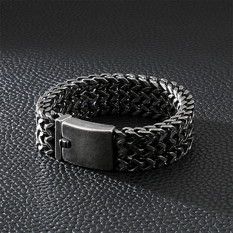 Fongten 30mm mesh chain bracelet mens stainless steel wristband charm gold silver jewelry 240912