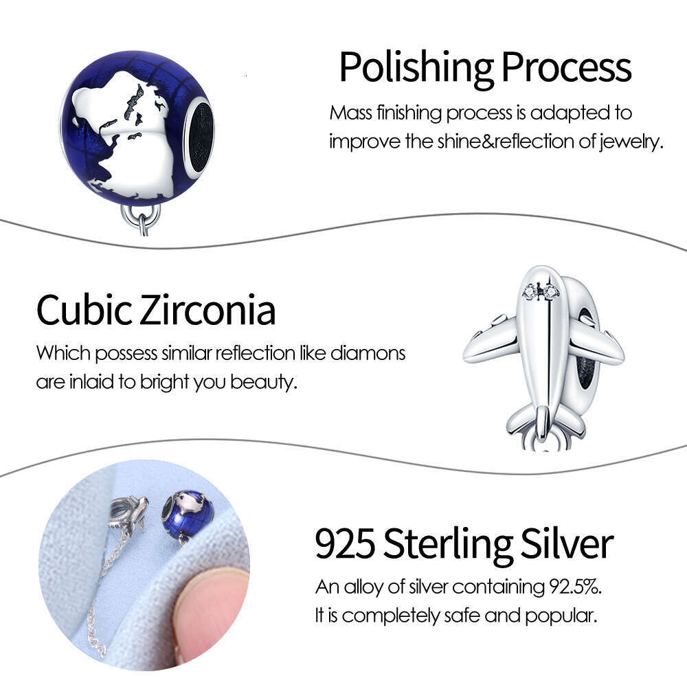 S925 New 925 Sterling Silver Charm Earth plane clip beads Fit Charms Silver 925 Original Bracelet DIY Jewelry Making For women Gifts