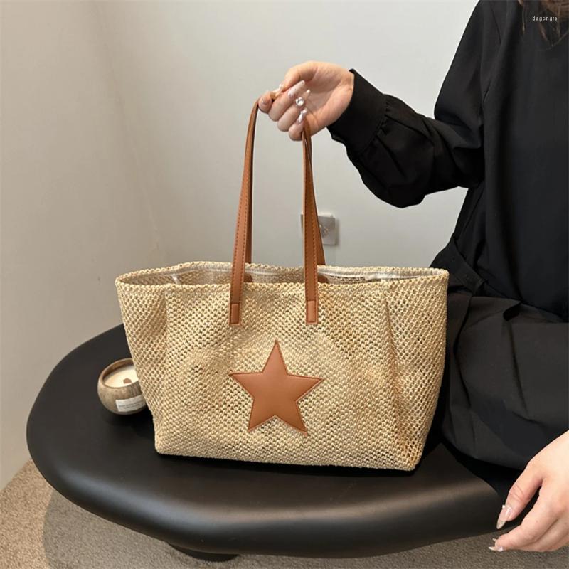 3 Totes Fashion Star Straw Beach Bag Large Summer Shoulder Woven Vacation Holiday Travel Handbag 4