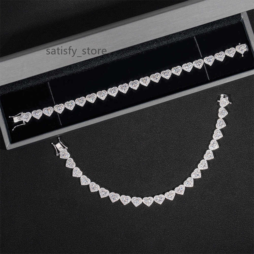 Fine Hip Hop Jewelry Silver 925 VVS Moissanite Chain Diamond Iced Out Heart Bracelet Tennis Chain Jewelry Women Men Necklace