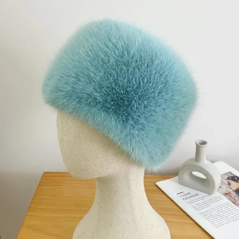 Super Fashion Winter Snow Hat with Artificial Fur Thick Womens Fluffy Fur Hat Skiing Russian Windproof Hat Party Warm Fox Fur Hat Black 240914