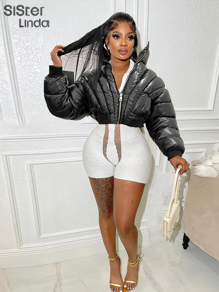 Sisterlinda Winter Quilted Y2K Puffer Jacket Women Long Sleeve Turtleneck Warm Cotton-Padded Thick Bubble Coat Padded Zip Parkas 240914