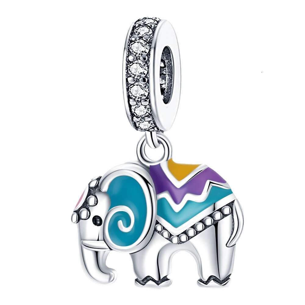 New 925 Sterling Silver Charm Colorful Elephant Pendant Fit Charms Silver 925 Original Bracelet DIY Jewelry Making For women Gifts