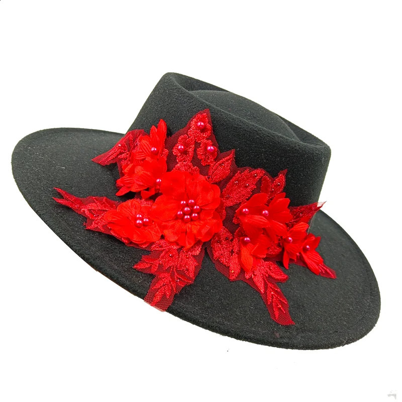 95cm brim embroidered threedimensional flower Fedora womens jazz top hat Spring and Autumn Panama French elegant fedora 240906