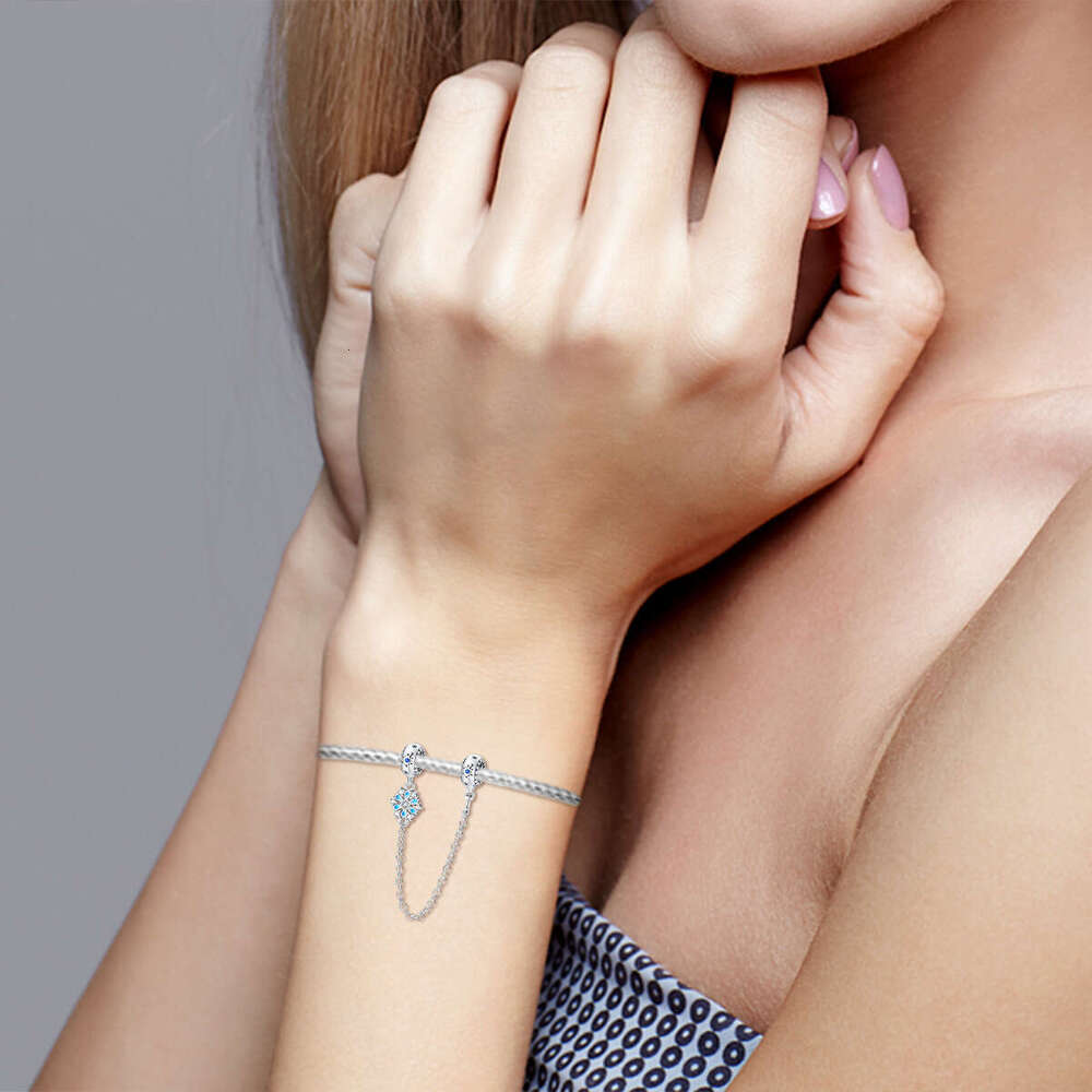 New 925 Sterling Silver Charm Snowflake safety chain Charm Fit Charms Silver 925 Original Bracelet DIY Jewelry Making For women Gifts