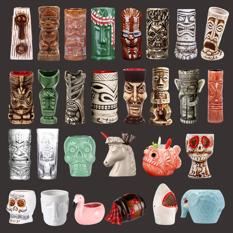 Hawaii Ceramic Tiki Mug Creative Cocktail Cup Easter Island Tiki Mugs Halloween Gift for Bar Tool 240910