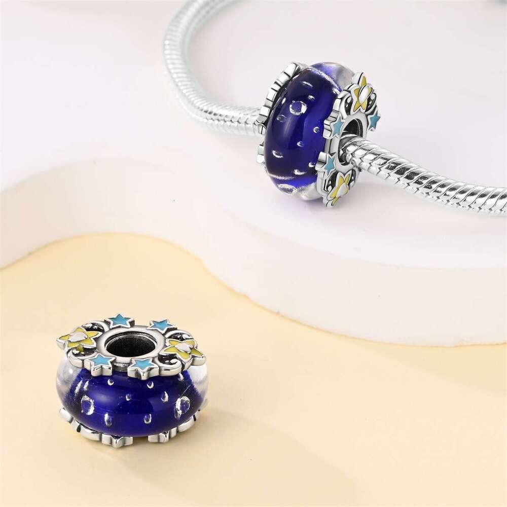 New 925 Sterling Silver Charm Wishing Star Glass Beads Fit Charms Silver 925 Original Bracelet DIY Jewelry Making For women Gifts
