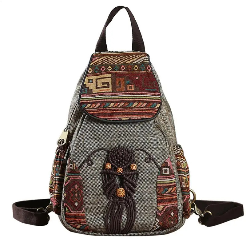 LUYO Handmade Backpack Womens Retro Canvas Backpack Ethnic Korean Style Geometric Printing Backpack Womens Travel Backpack 240912