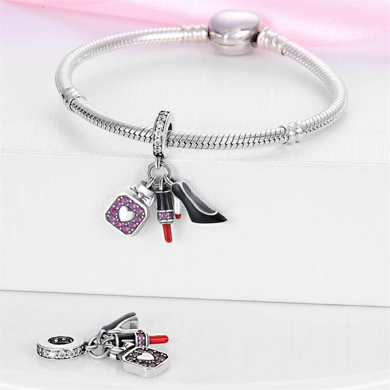 New 925 Sterling Silver Charm Colorful high heels lipstick pendant Fit Charms Silver 925 Original Bracelet DIY Jewelry Making For women Gifts