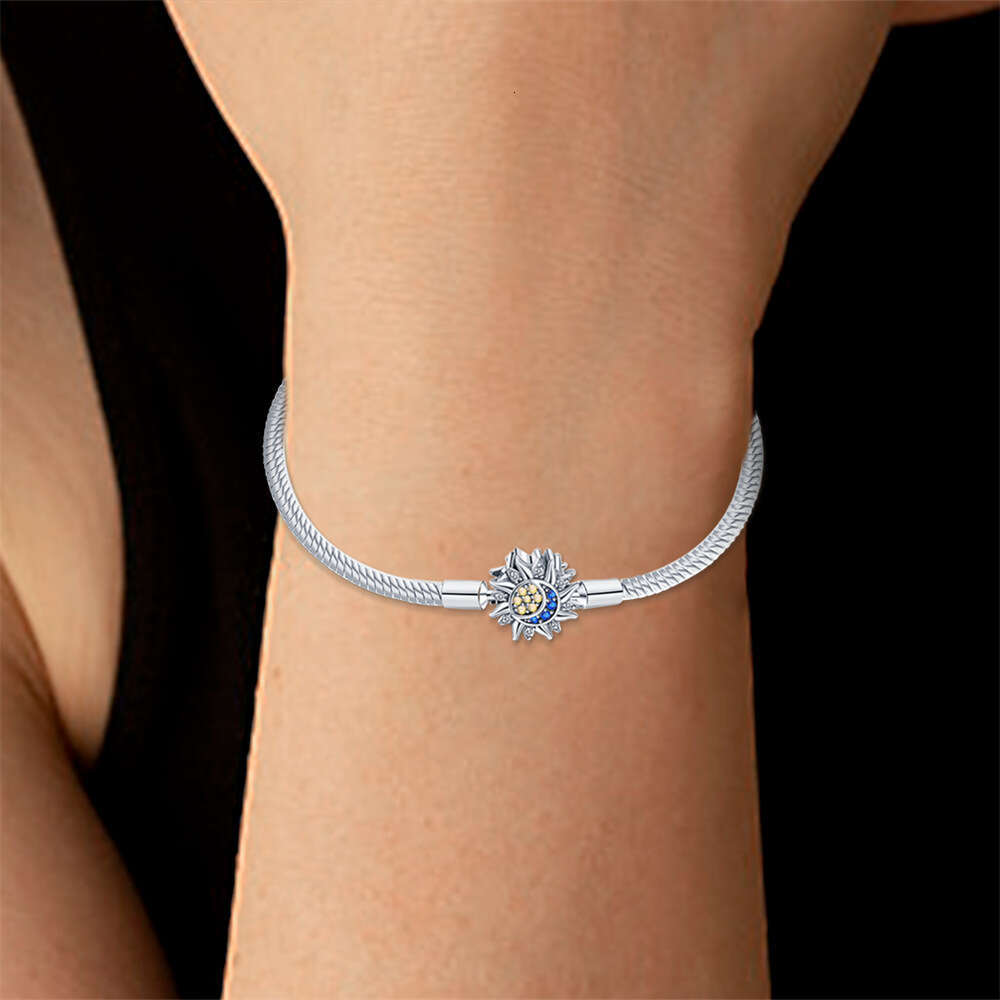 New 925 Sterling Silver Snake chain Bracelet with moon star clip Fit Charms Silver 925 Original Beads DIY Jewelry Making For women Gifts