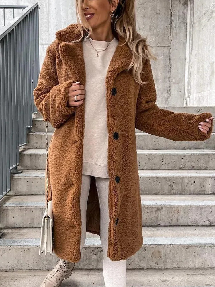Jocoo Jolee Women Faux Fur Long Coat Warm Autumn Winter Teddy Female Casual Coat Oversized Soft Fluffy Fleece Jackets Overcoat 240911