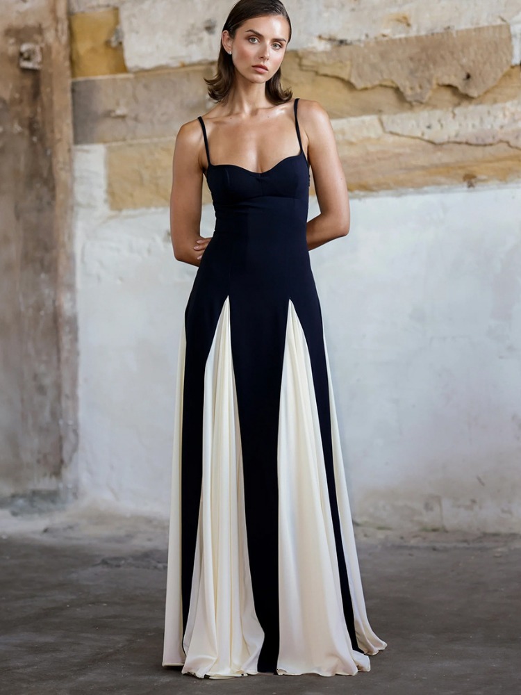 Tossy Summer Backless Contrast Halter Dresses For Women Slim Fashion Elegant Party Women's Spaghetti Long Dress New