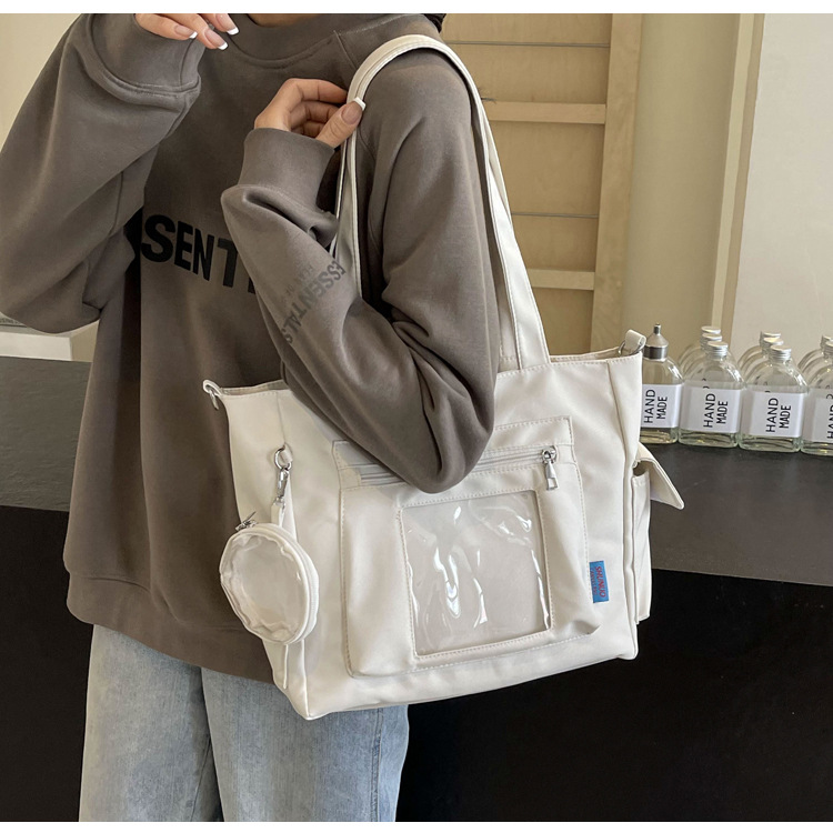 Large-Capacity Unisex Tote Bag Designer Transparent TLXT Pocket Design with Coin Purse Multi-Pocket School Bag Versatile Casual Crossbody Bag
